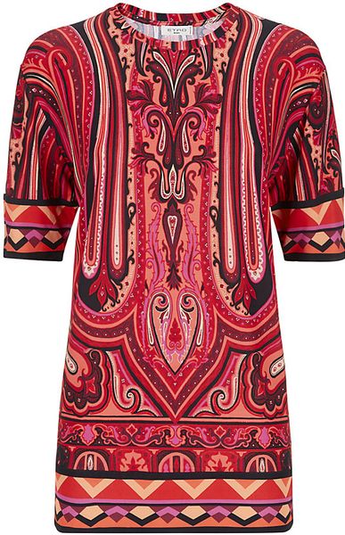 Etro Paisley Jersey Tunic Top in Red | Lyst