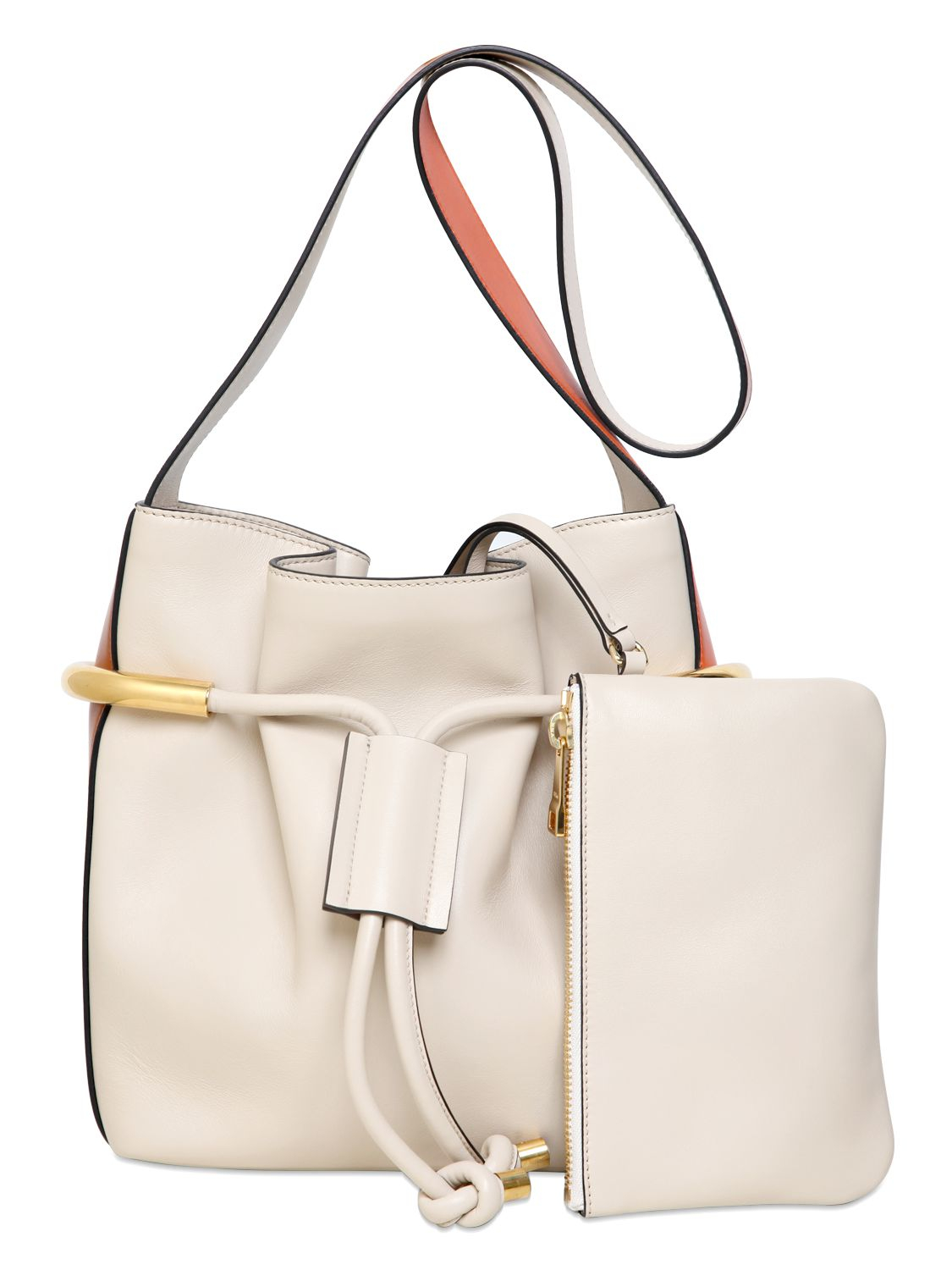 Chloé Medium Emma Smooth Leather Bucket Bag in White (MILKY WHITE) | Lyst