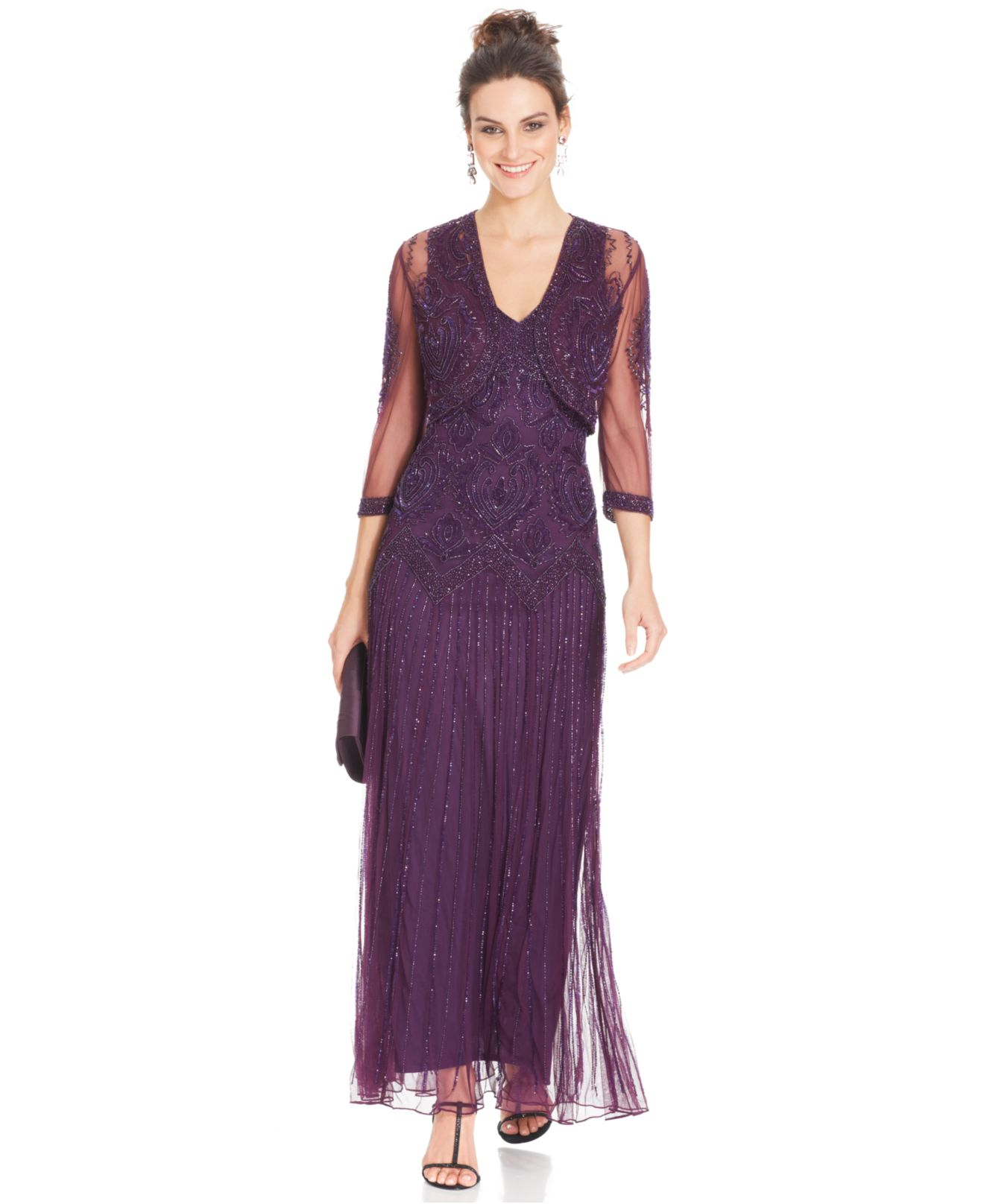 pisarro nights sleeveless beaded gown