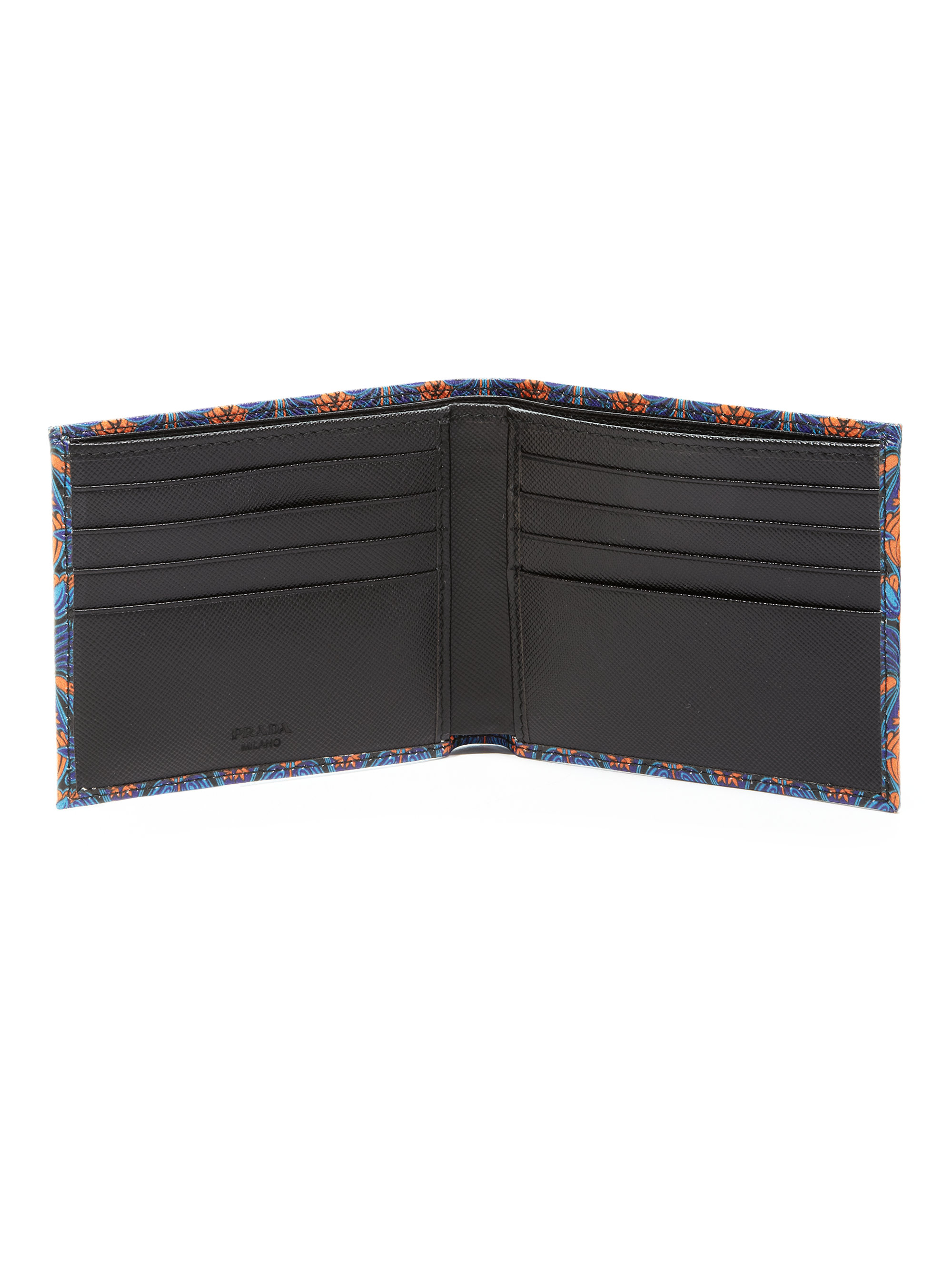 Prada Saffiano Print Bifold Wallet in Orange for Men (BLUE-ORANGE ...