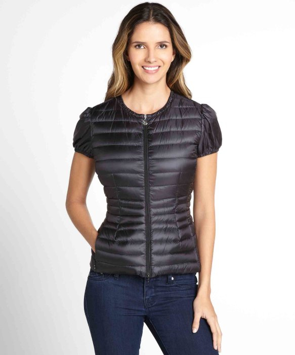 Lyst Moncler Black Quilted Short Sleeve Down Jacket in Black