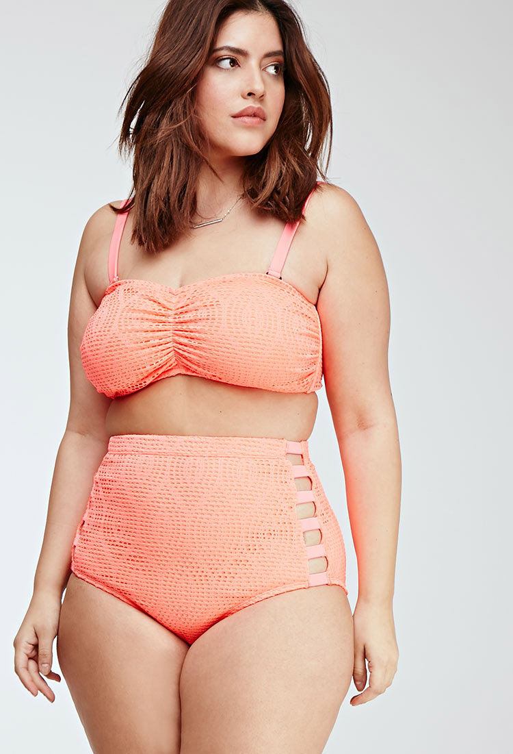 Lyst Forever 21 Plus Size High Waisted Crochet Cheeky Bottoms In Pink.