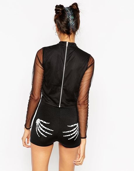 Asos Halloween Top With Embellished Skeleton in Black | Lyst