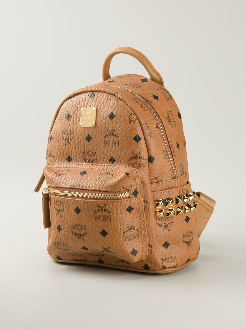 Mcm Small Studded Backpack in Brown Lyst