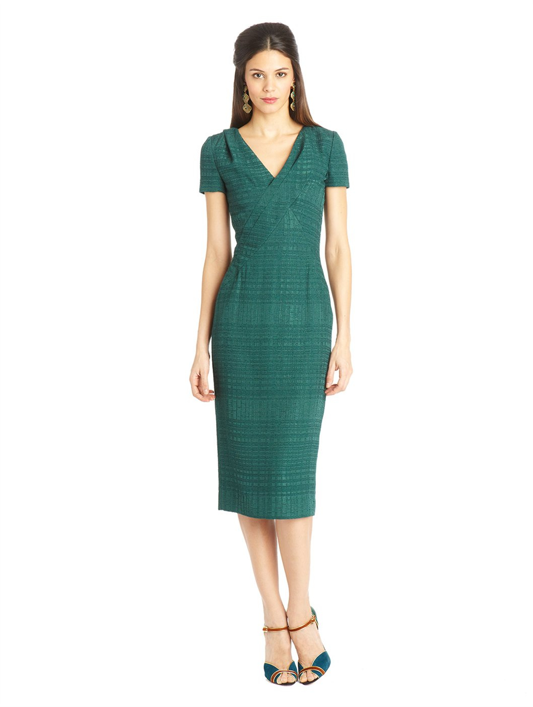 Lyst - Oscar de la renta Boucle Jacquard Dress in Green
