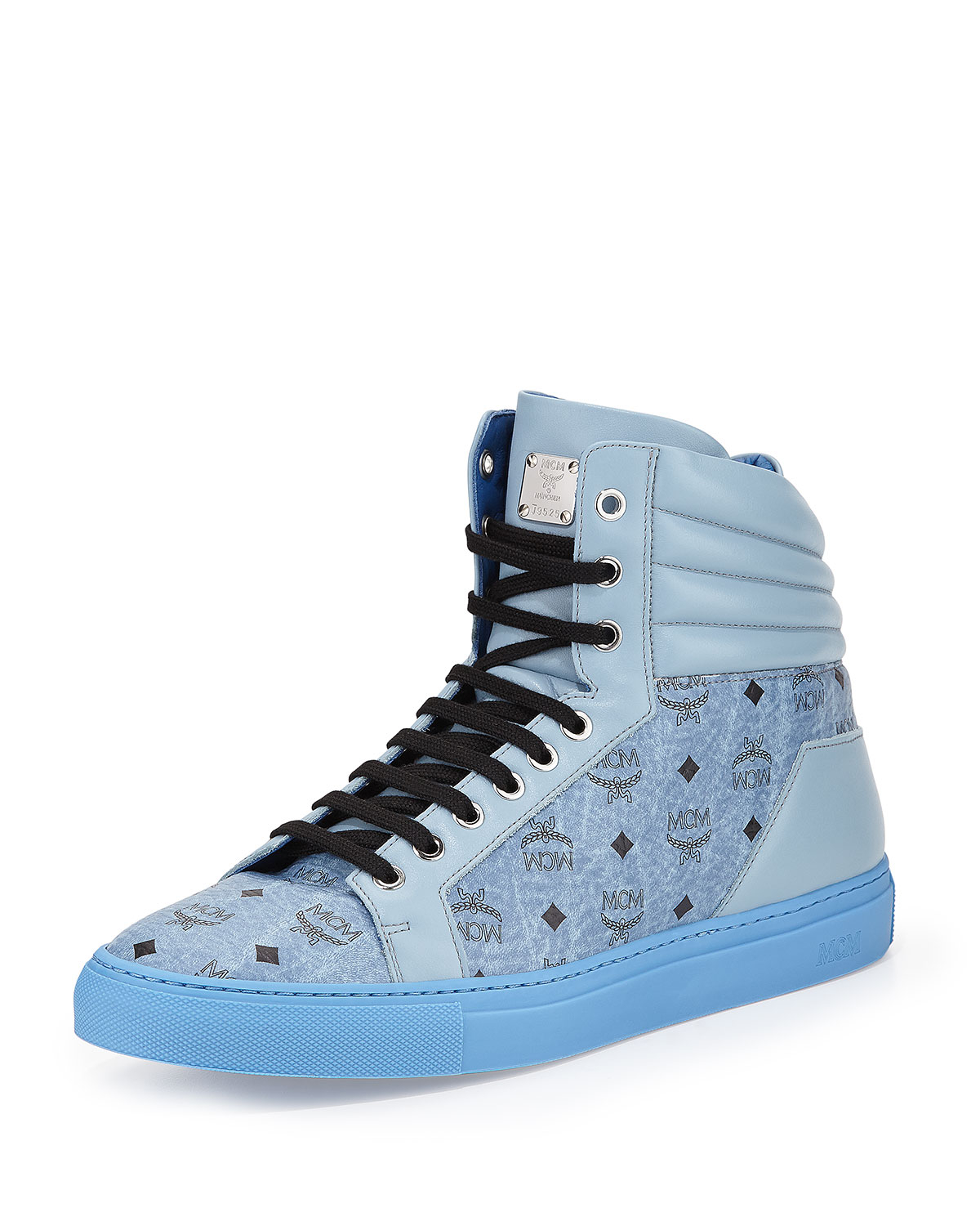 Lyst - MCM Monogrammed High-Top Sneakers in Blue for Men
