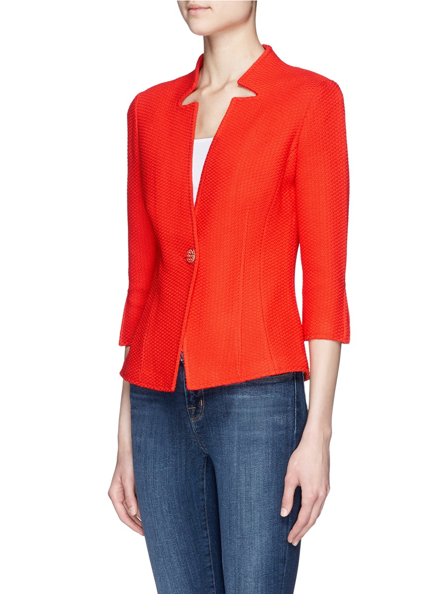 St. John | Notched Collar Textured Knit Jacket | Lyst