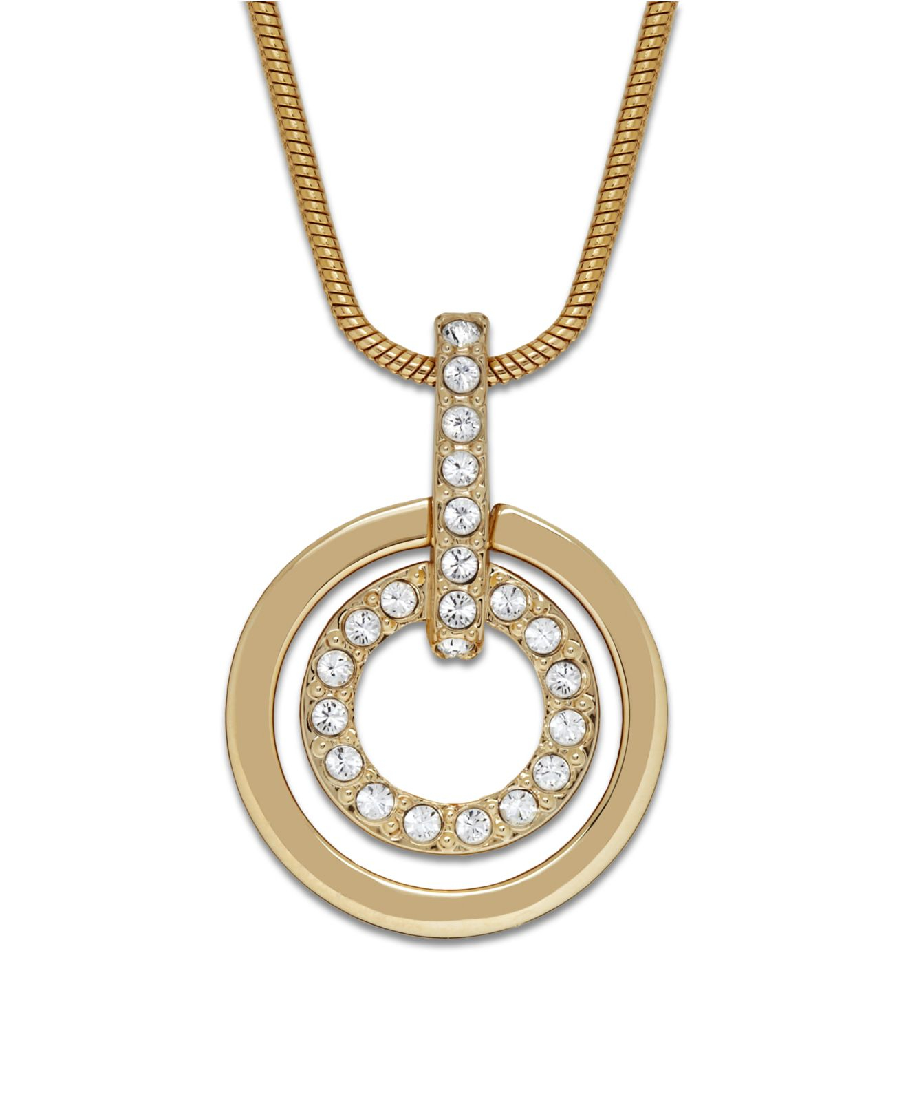 Swarovski Gold Tone Double Circle Crystal Pendant In Metallic Lyst