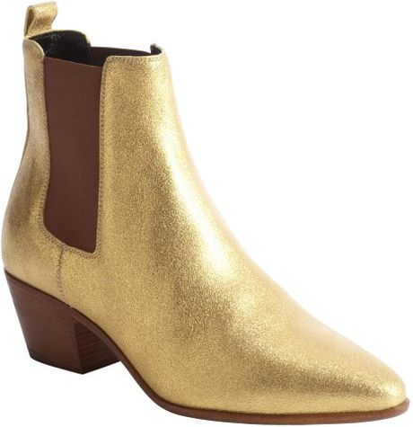 Saint Laurent Gold Glitter Leather Chelsea Boots in Gold | Lyst