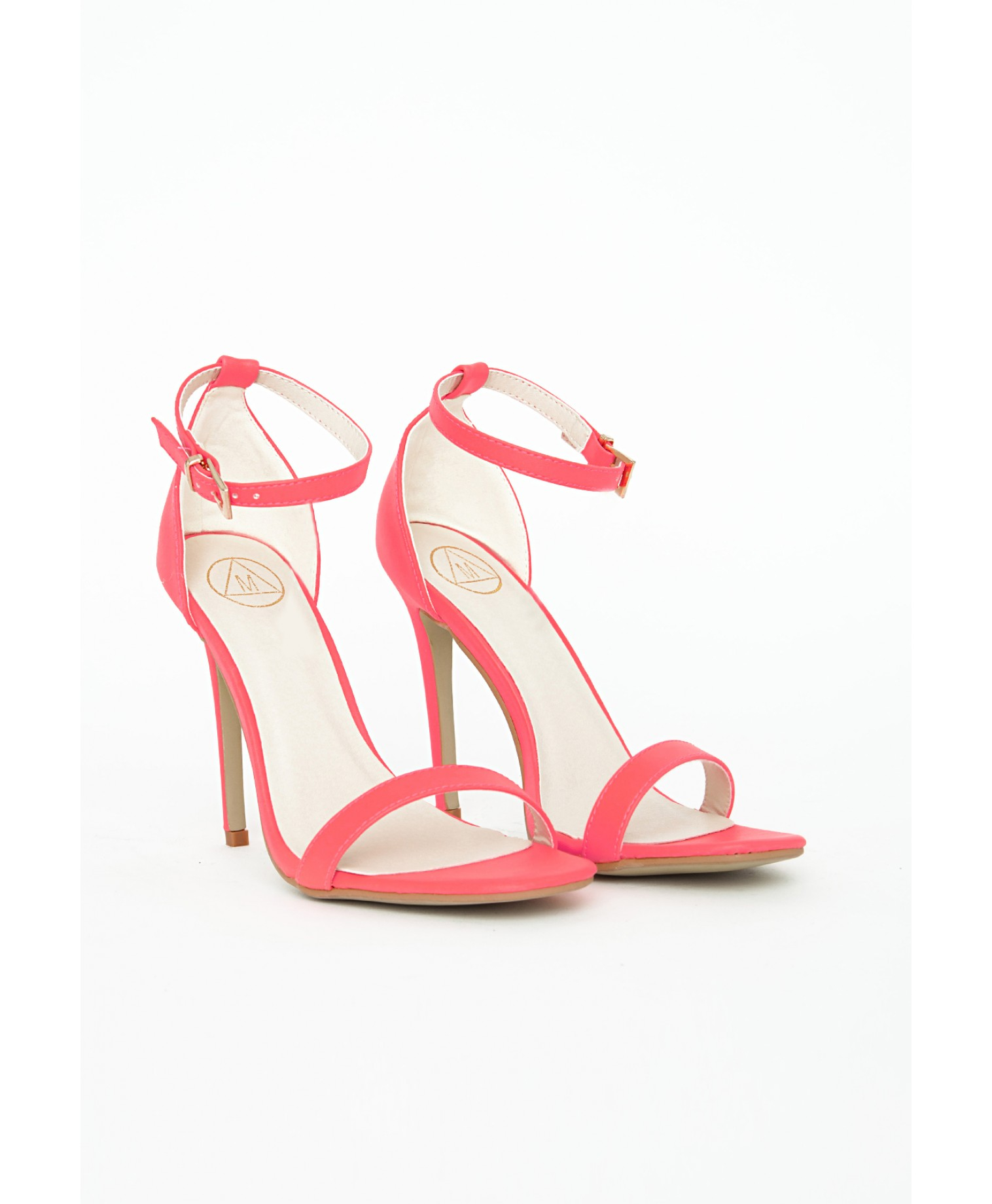 Missguided Clara Neon Coral Strappy Heeled Sandals in Pink | Lyst