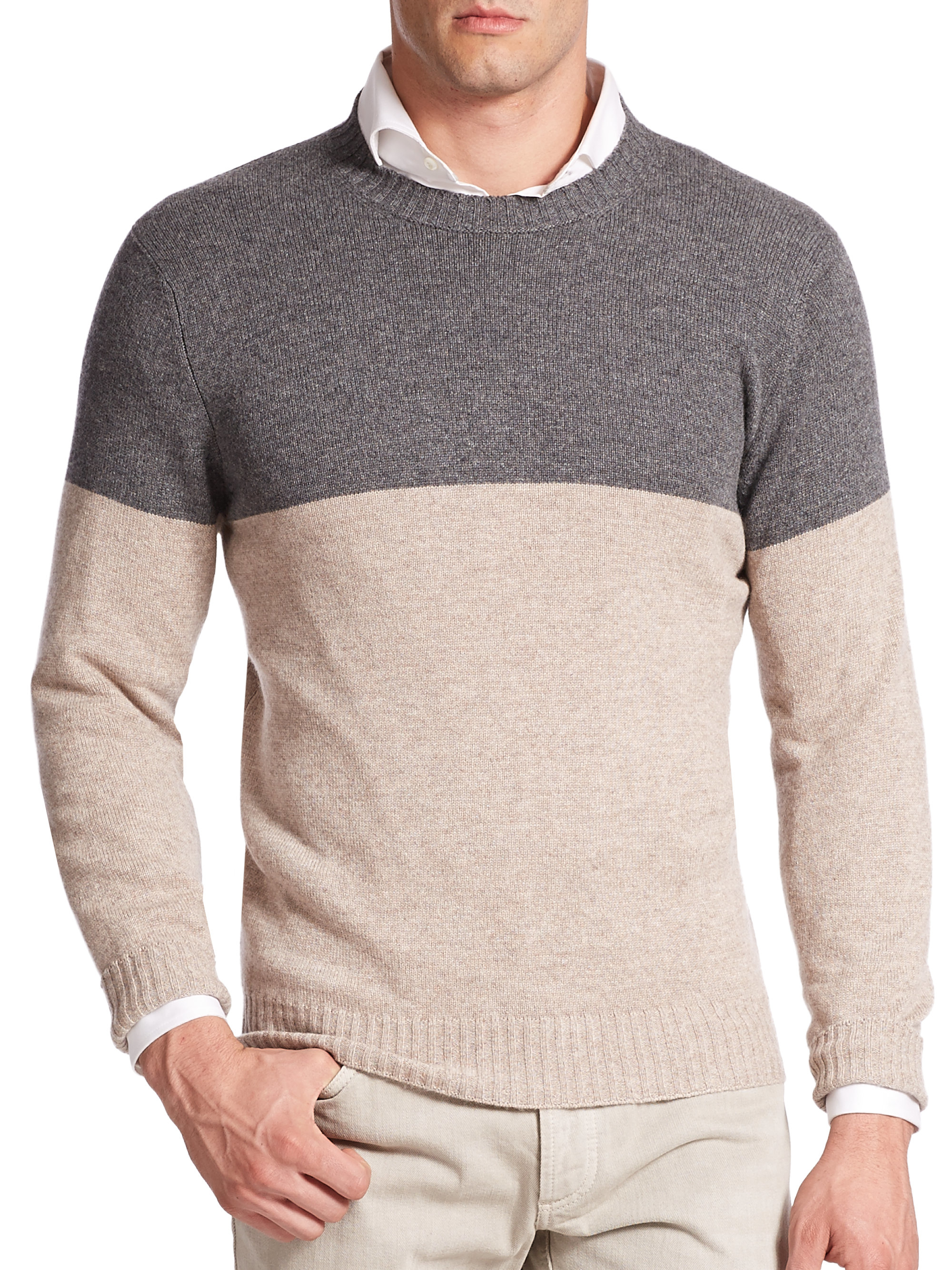 Lyst - Brunello Cucinelli Colorblock Cashmere Sweater in Gray for Men