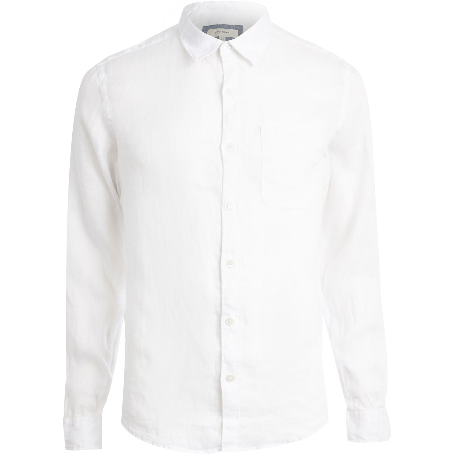 River Island White Long Sleeve Linen Shirt in White for Men | Lyst