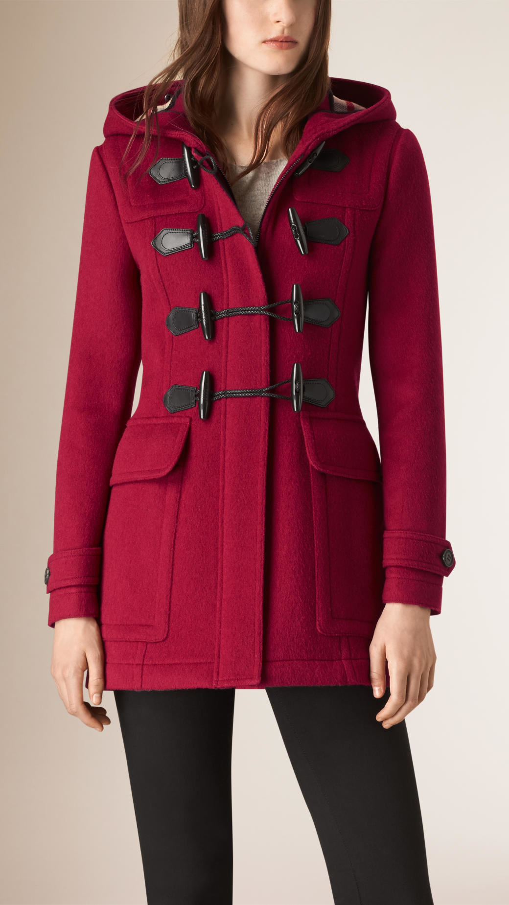 Burberry Fitted Wool Duffle Coat in Pink | Lyst