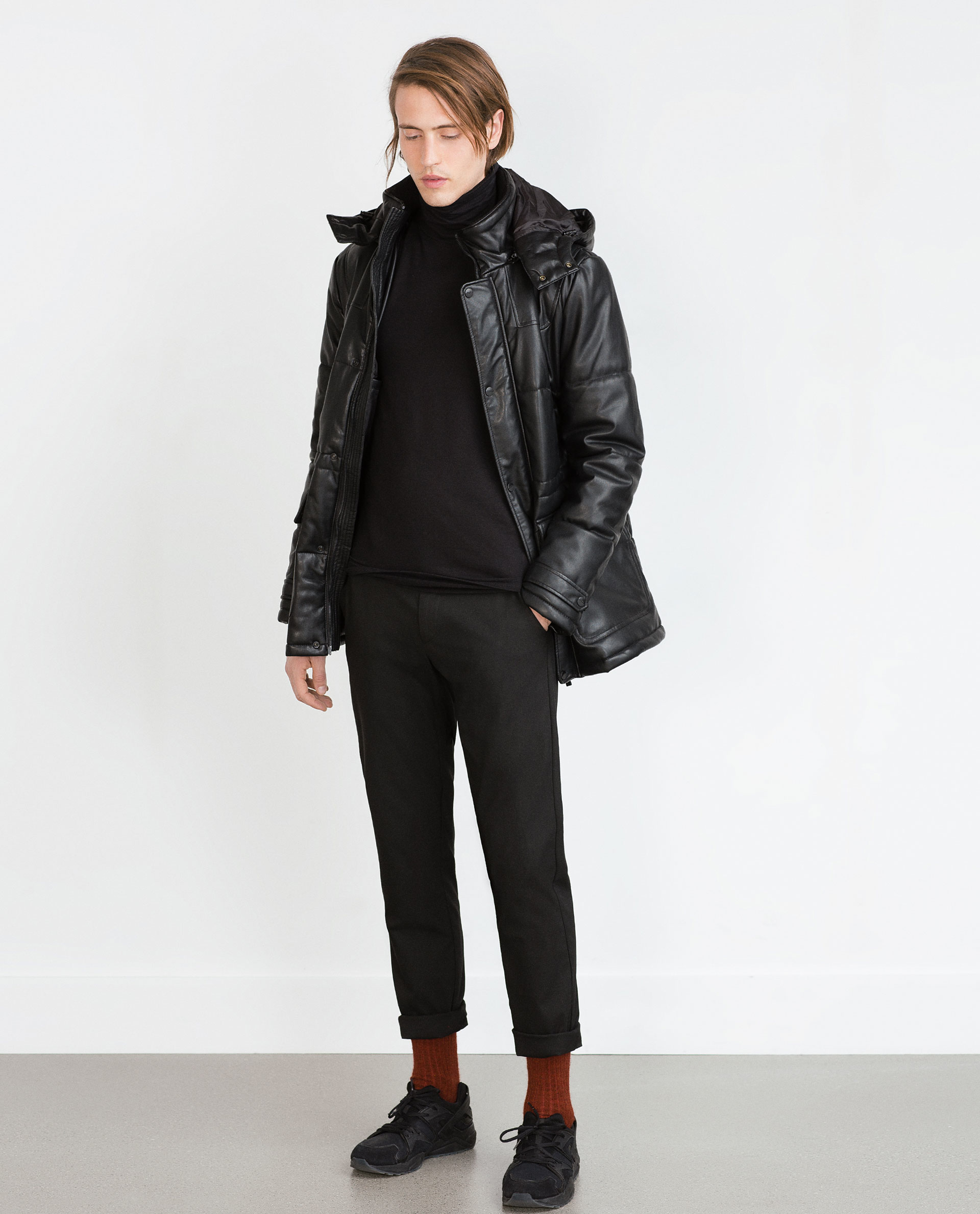 Zara Faux Leather Three Quarter Length Coat in Black for Men | Lyst