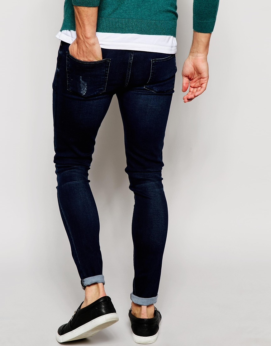 Lyst - Asos Extreme Super Skinny Jeans With Abrasions in Blue for Men