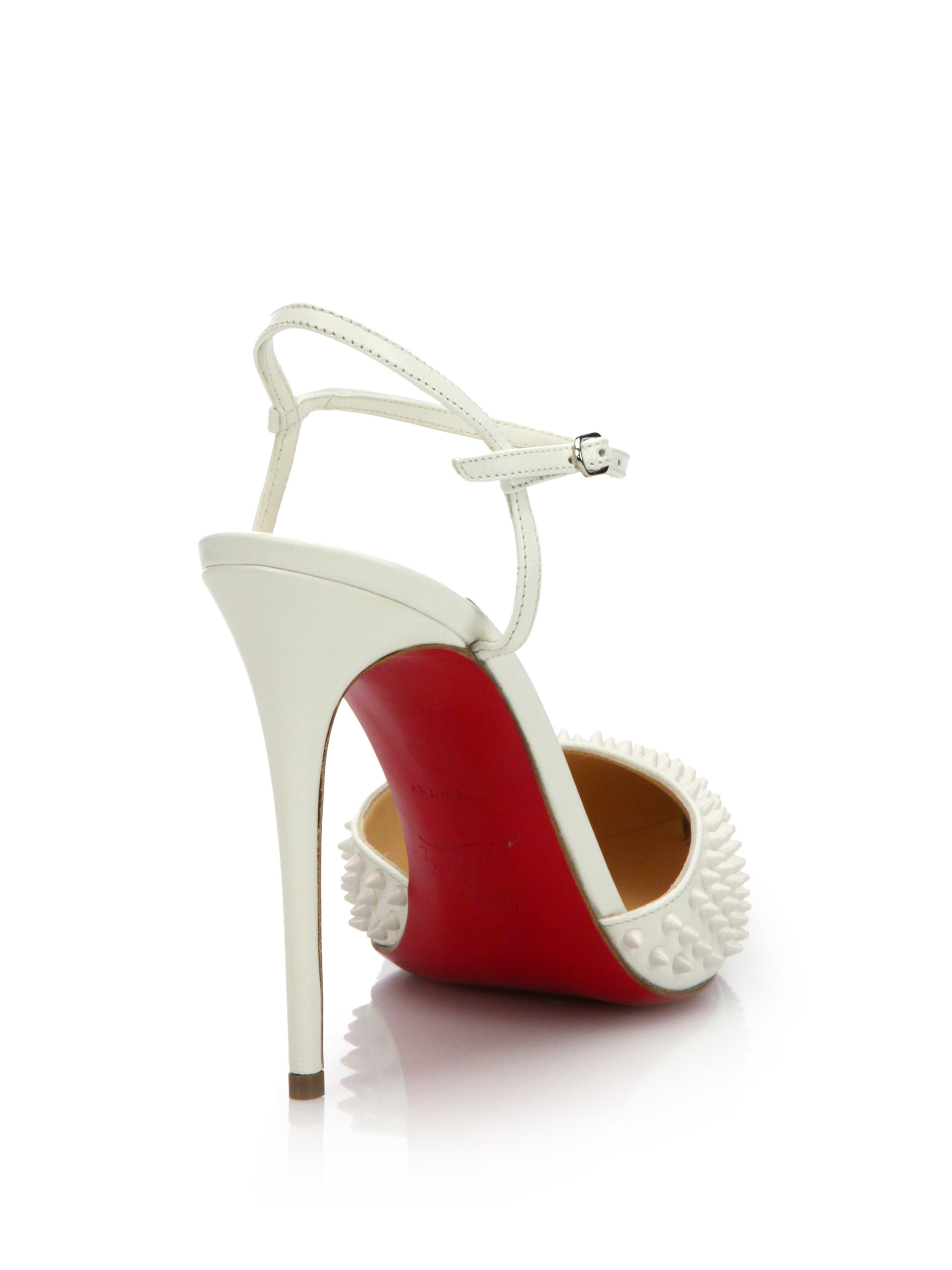 Christian louboutin Spiked Patent Leather Slingback Pumps in White ...  