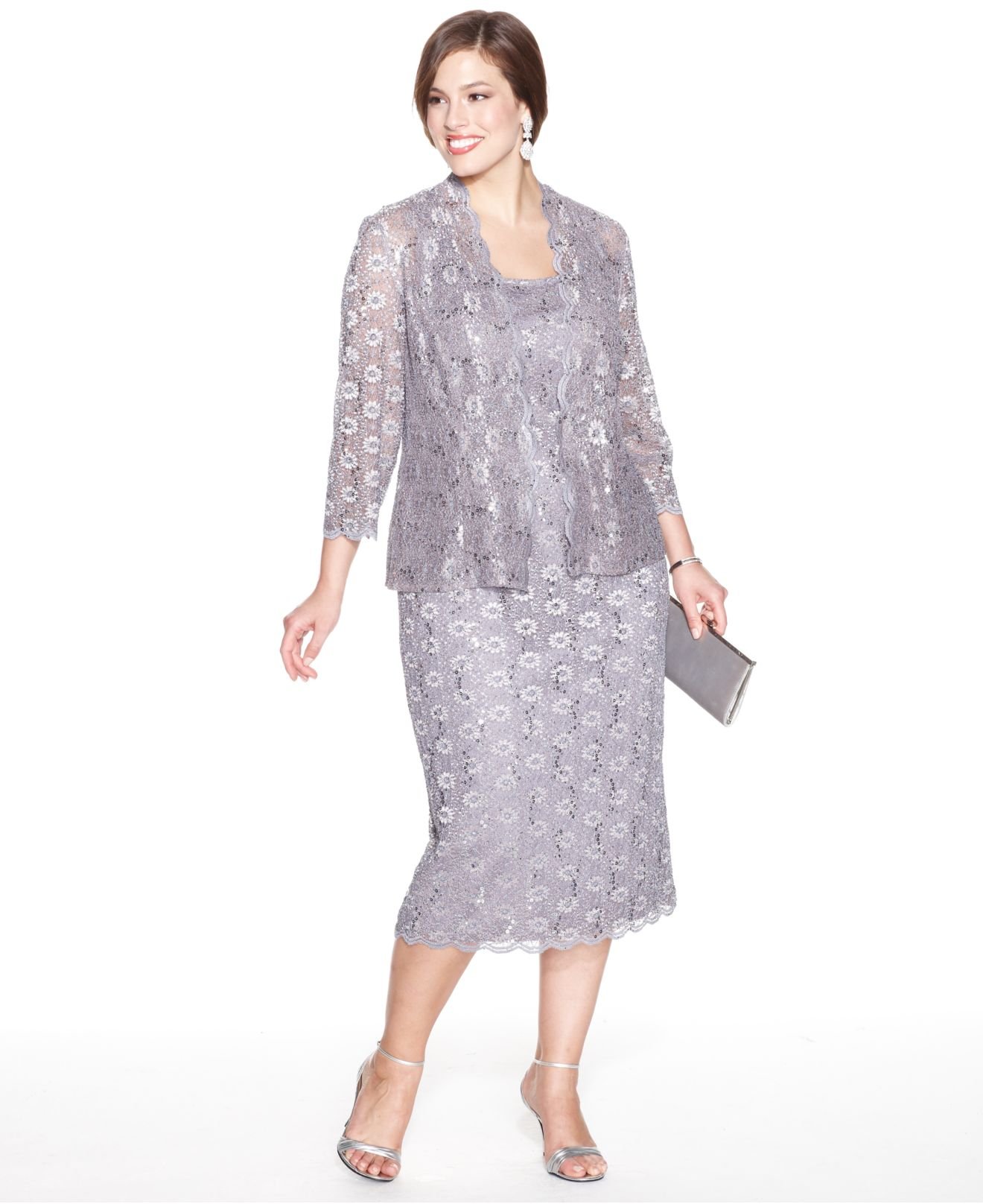 Alex Evenings Plus Size Sequin Lace Dress And Jacket In Gray Lyst 4427