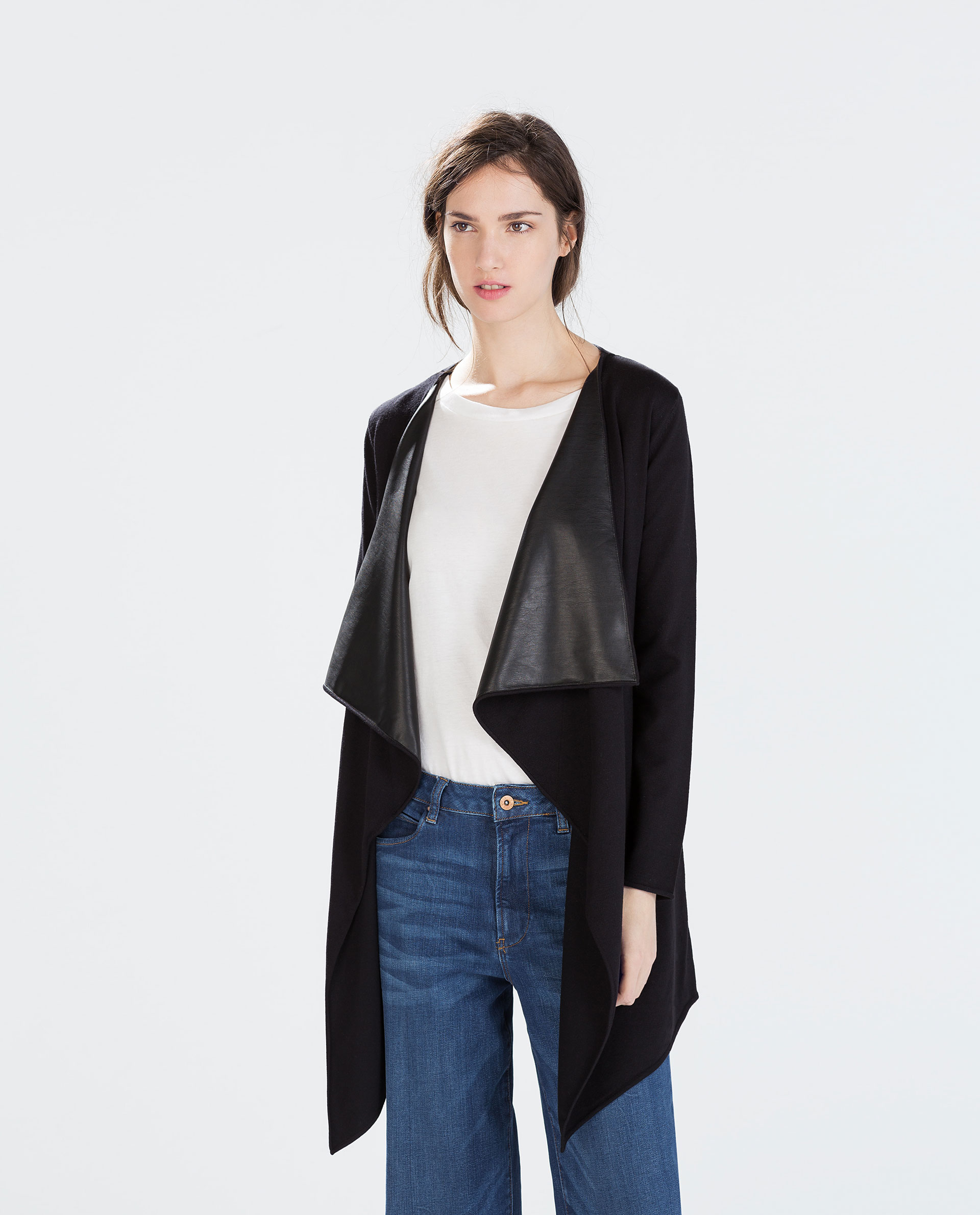 Zara Jacket With Faux Leather Lapel In Black Lyst Gallery