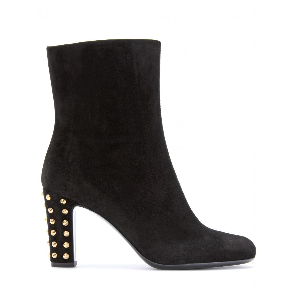 Lyst - Gucci Jacquelyne Suede Ankle Boots With Studded Heel in Black
