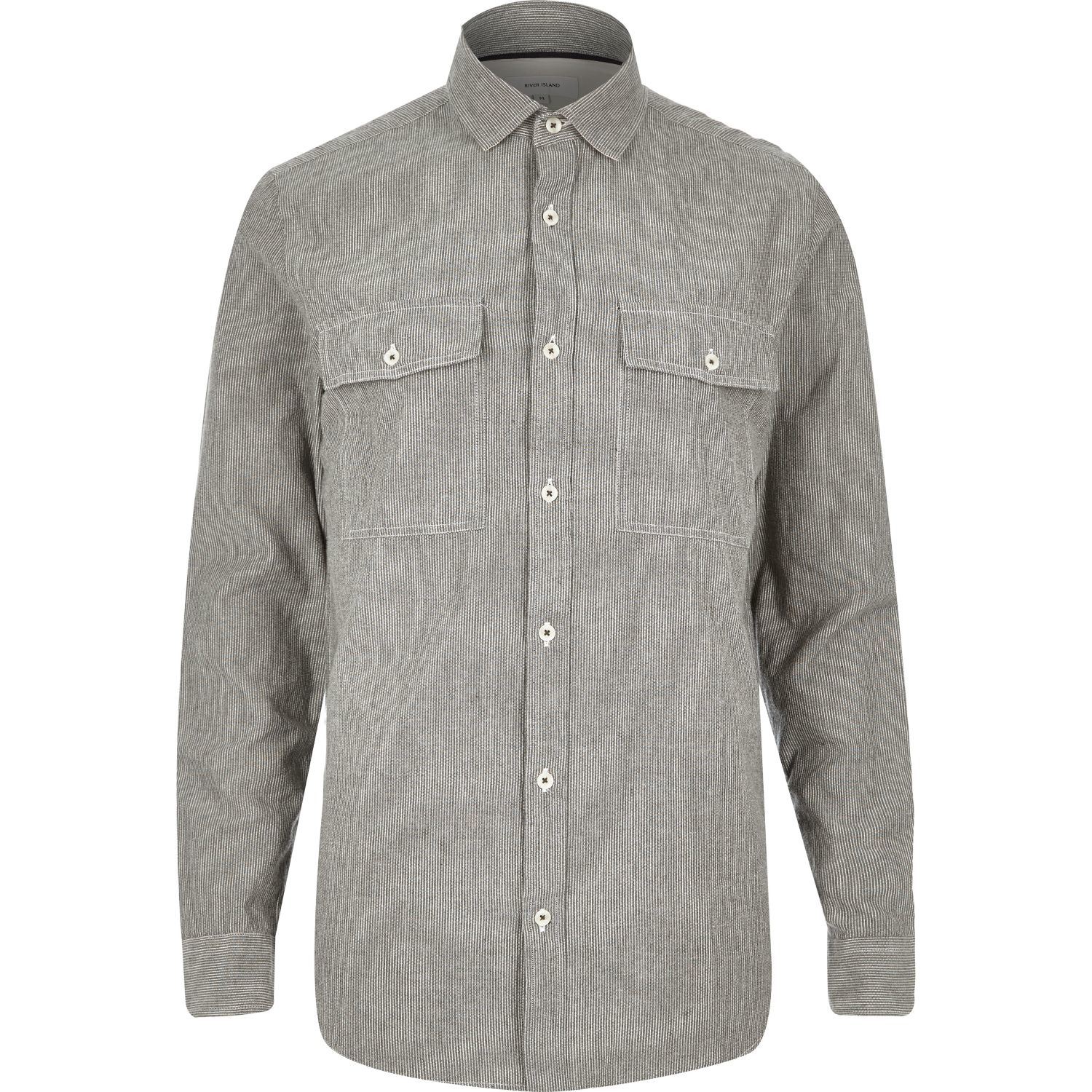 River Island Cotton Grey Stripe Twill Two Pocket Shirt in Gray for Men ...