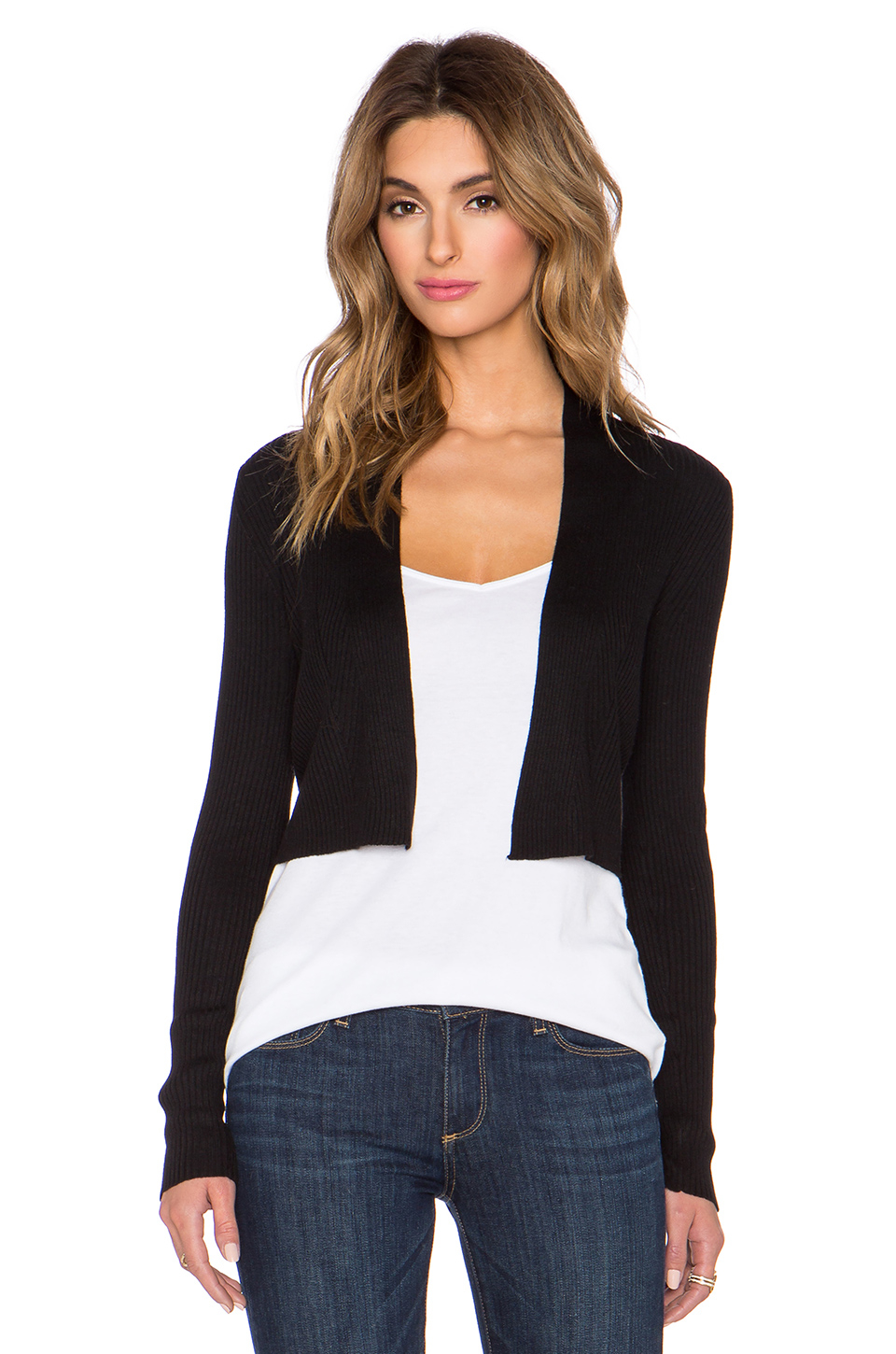 Lyst Vince Skinny Rib Crop  Cardigan  in Black