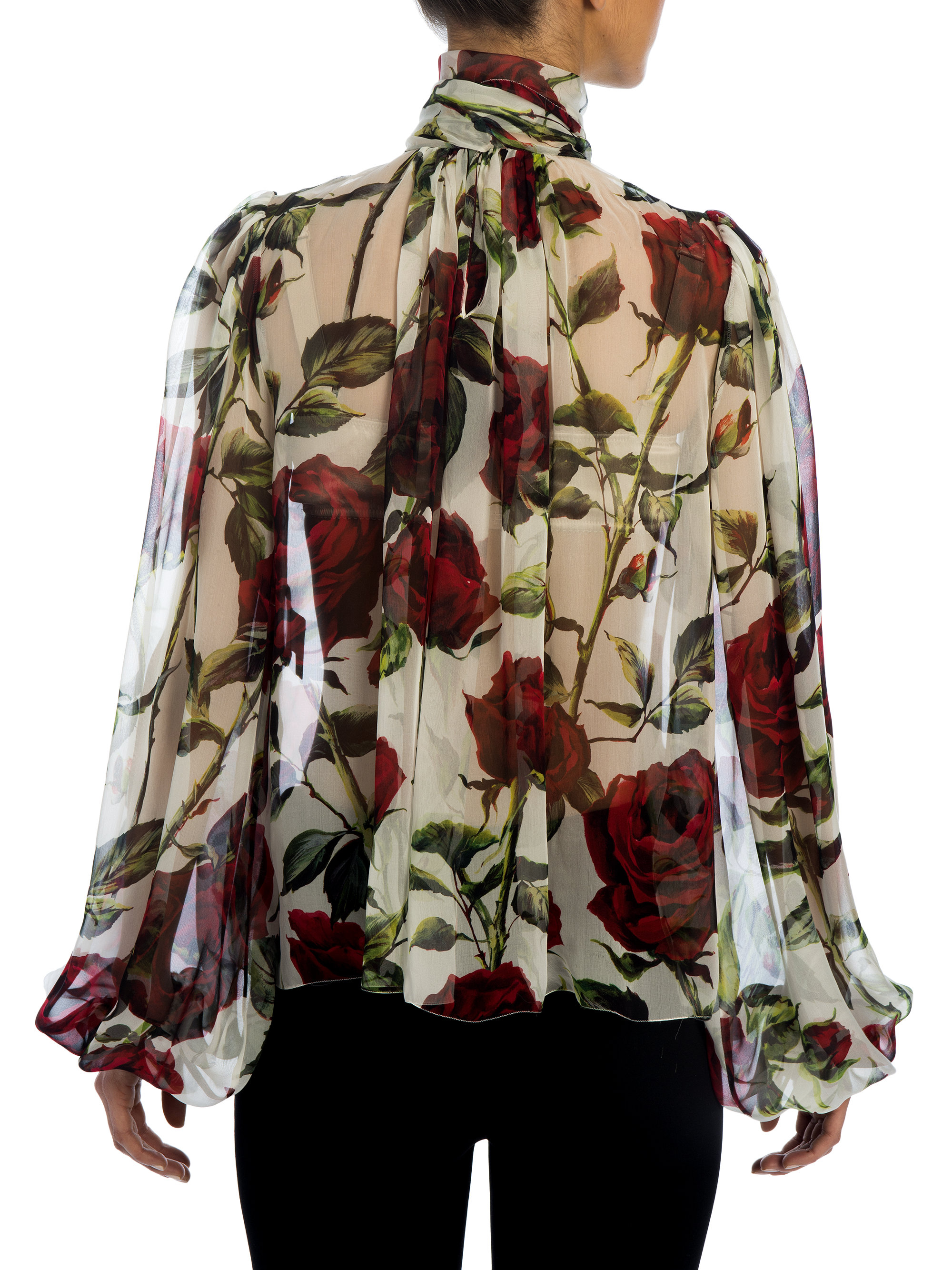 Lyst - Dolce & Gabbana Rose Silk Chiffon Tie-neck Blouse in Red