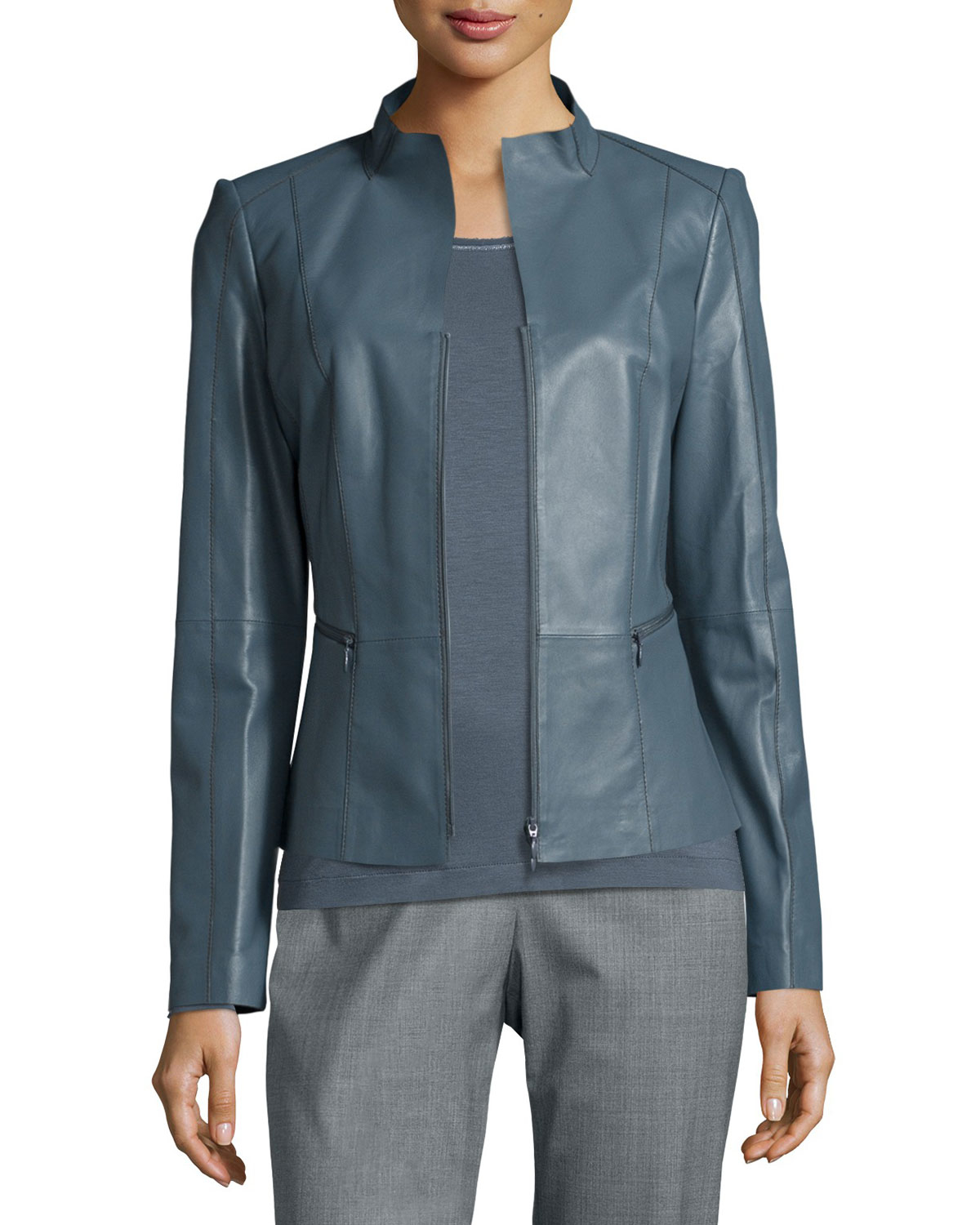 Lafayette 148 New York Ambella Lambskin-Leather Jacket in Blue - Lyst