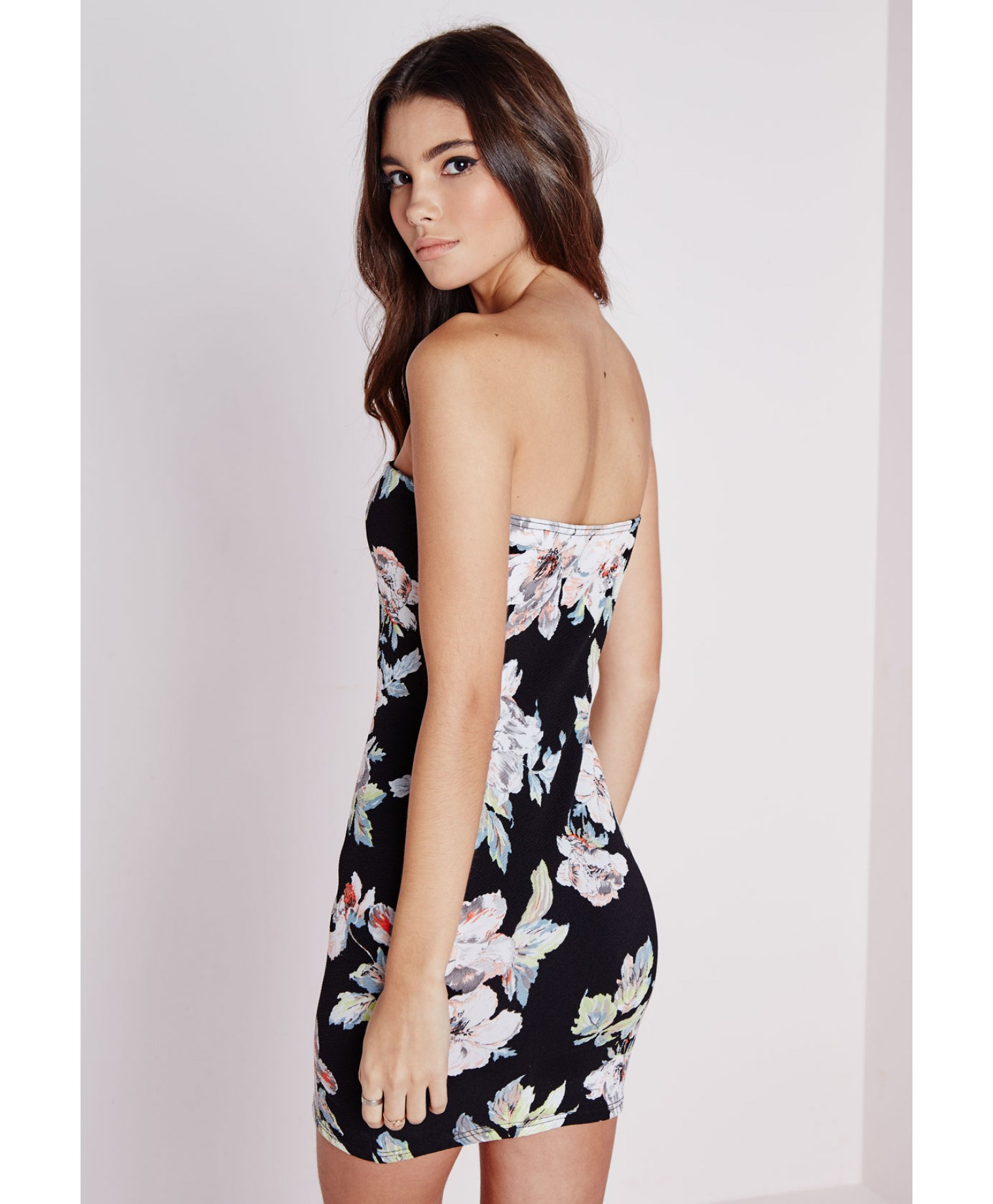 Lyst - Missguided Strapless Bodycon Dress Black Floral in Black