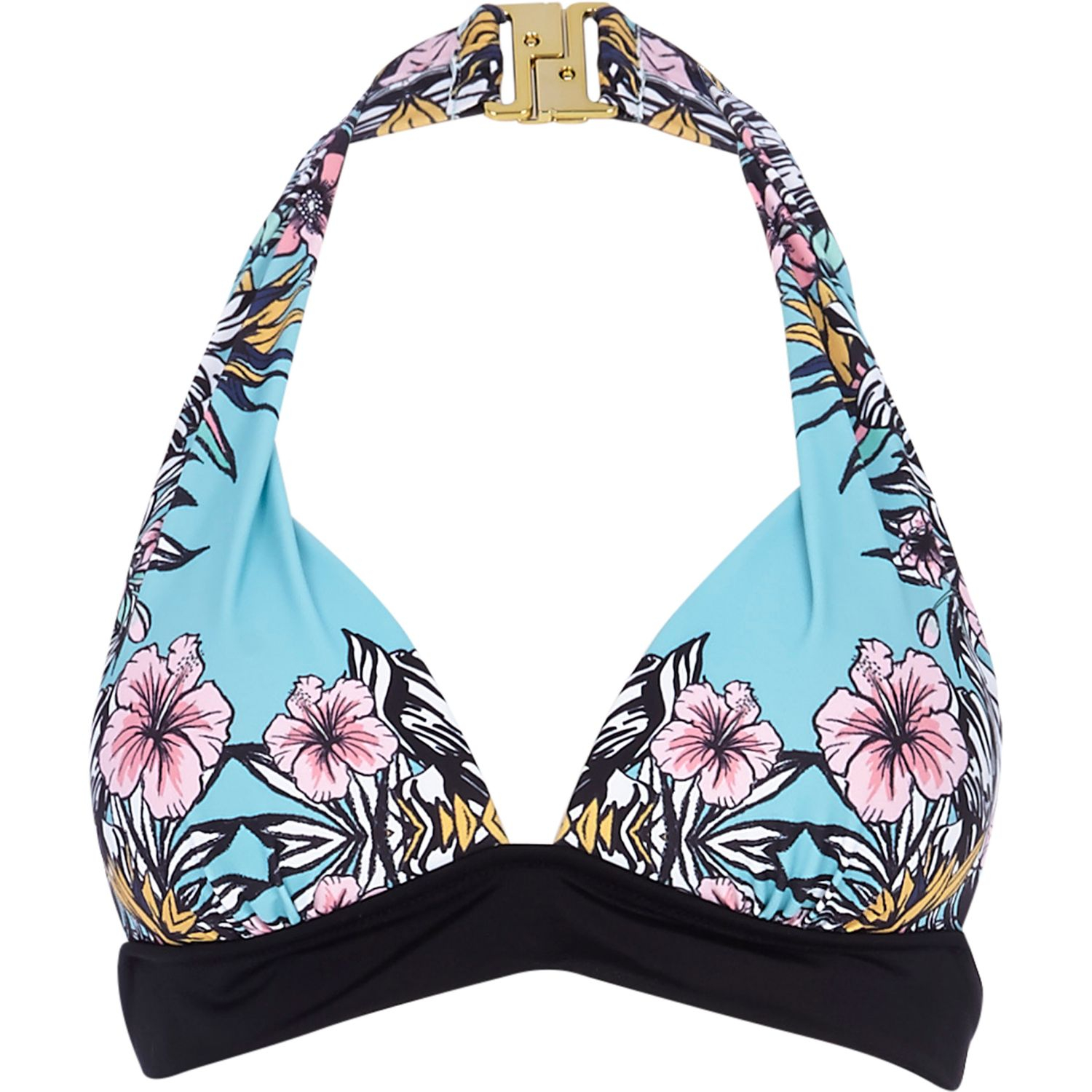 River Island Blue Floral Border Print Bikini Top in Blue | Lyst