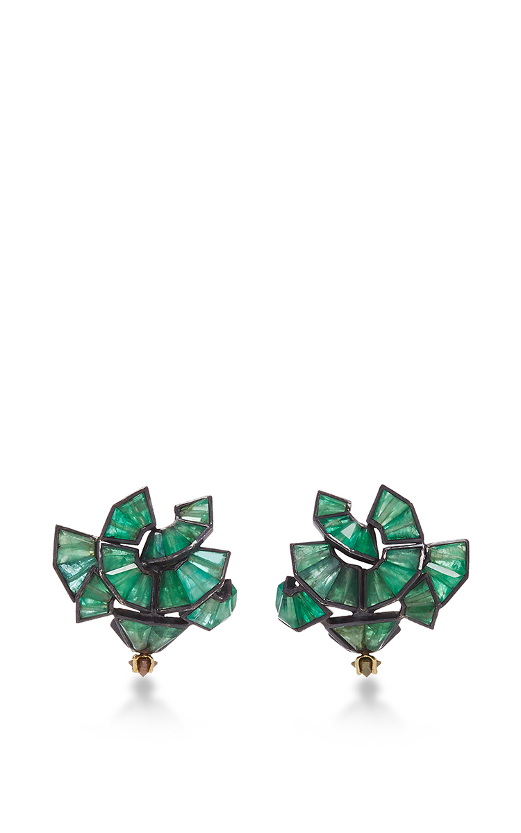 Nak Armstrong Emerald And Rustic Diamond Ear Jackets In Green Lyst Gallery