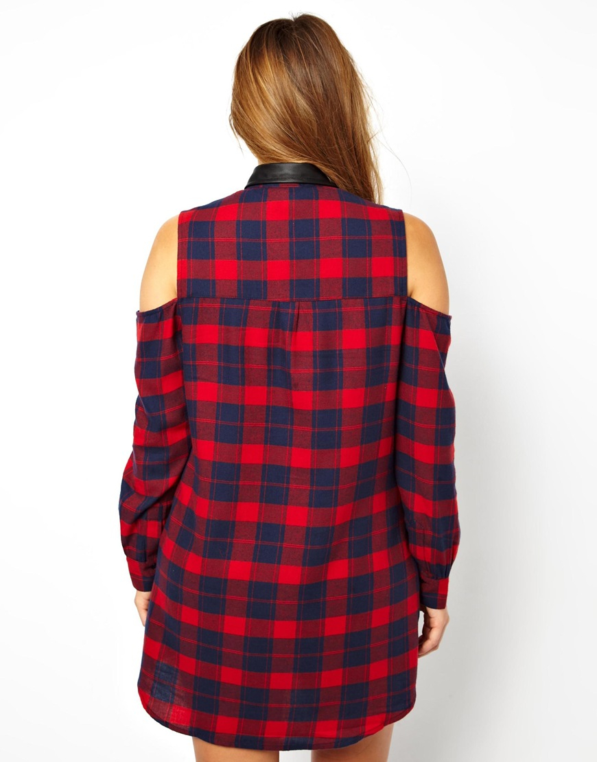 red tartan shirt dress