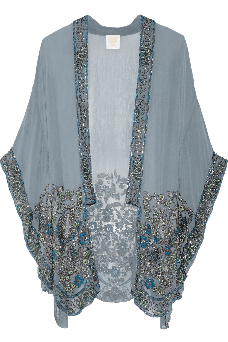 Anna Sui Embellished Silk-Chiffon Kimono Jacket in Blue - Lyst