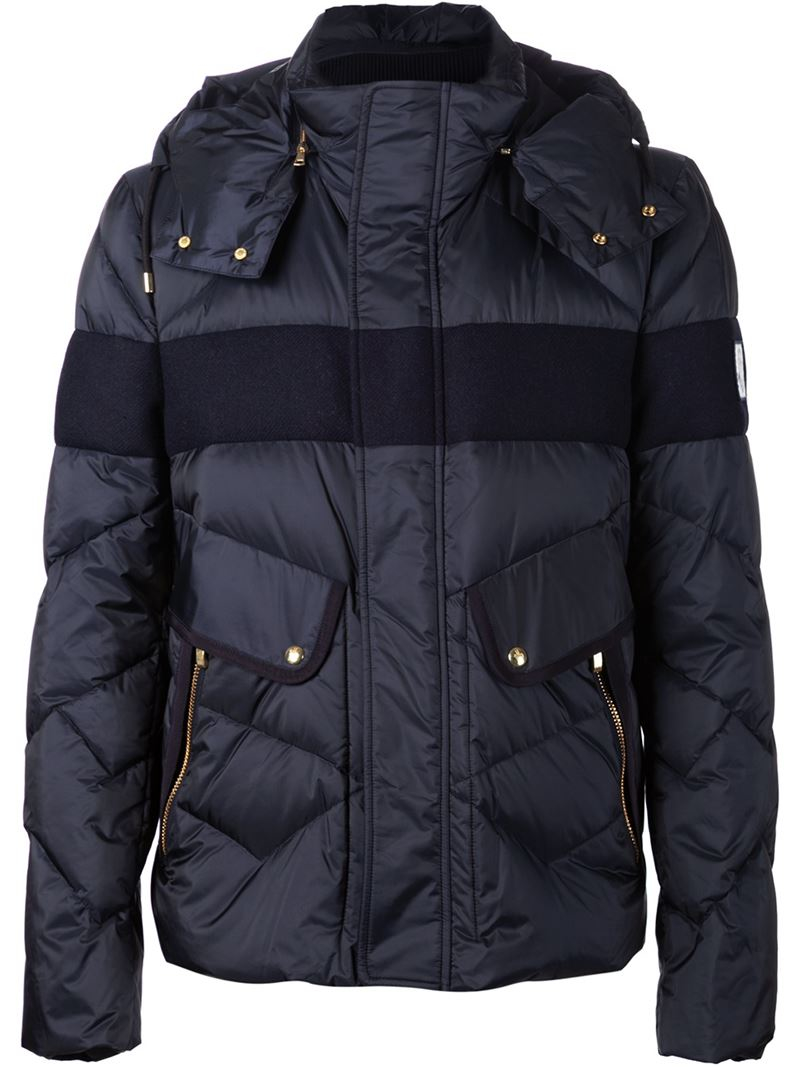 Moncler gamme bleu Contrasting Stripe Padded Jacket in Blue for Men | Lyst