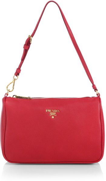 Prada Vitello Grain Mini Hobo Bag in Red (FUOCO-RED) | Lyst