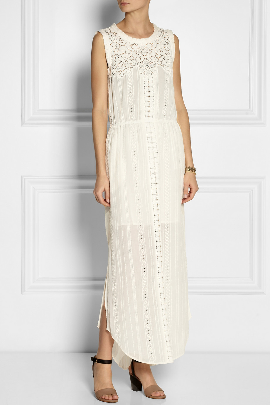 Lyst - Sea Lacepaneled Broderie Anglaise Cotton Maxi Dress in White
