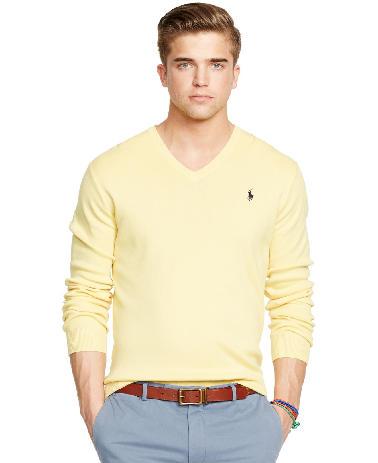 Lyst - Polo Ralph Lauren Pima V-neck Sweater in Yellow for Men