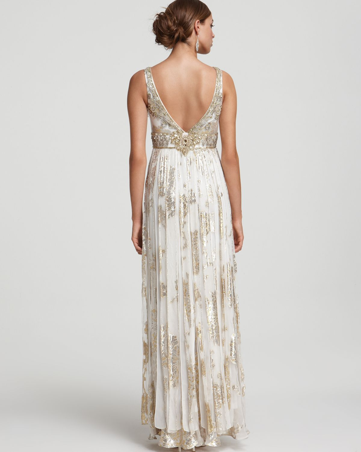 Lyst Sue Wong Metallic Silk Jacquard Beaded Gown In Gallery