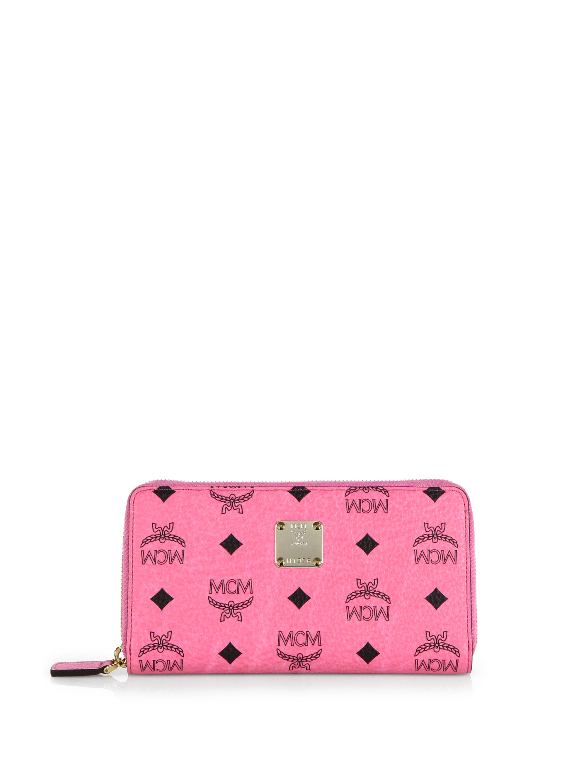Mcm Visetos Large Zip Wallet in Pink | Lyst