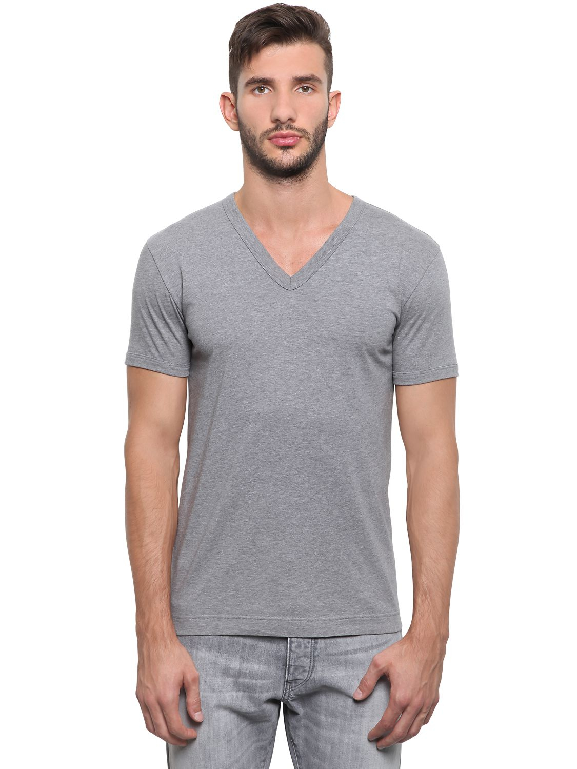 Lyst - Dolce & Gabbana Cotton Jersey V Neck T-shirt in Gray for Men
