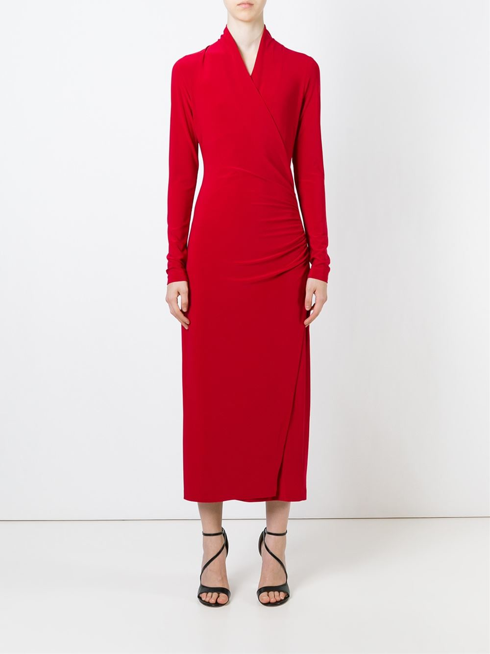 Norma kamali Longline Wrap Jersey Dress in Red | Lyst