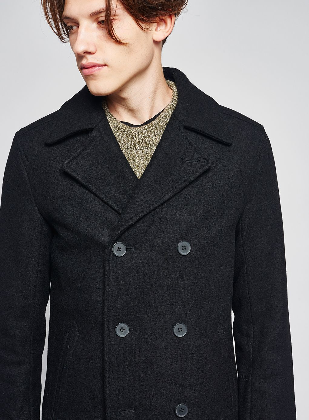 Navy Pea Coat Containing Wool Topman Usa