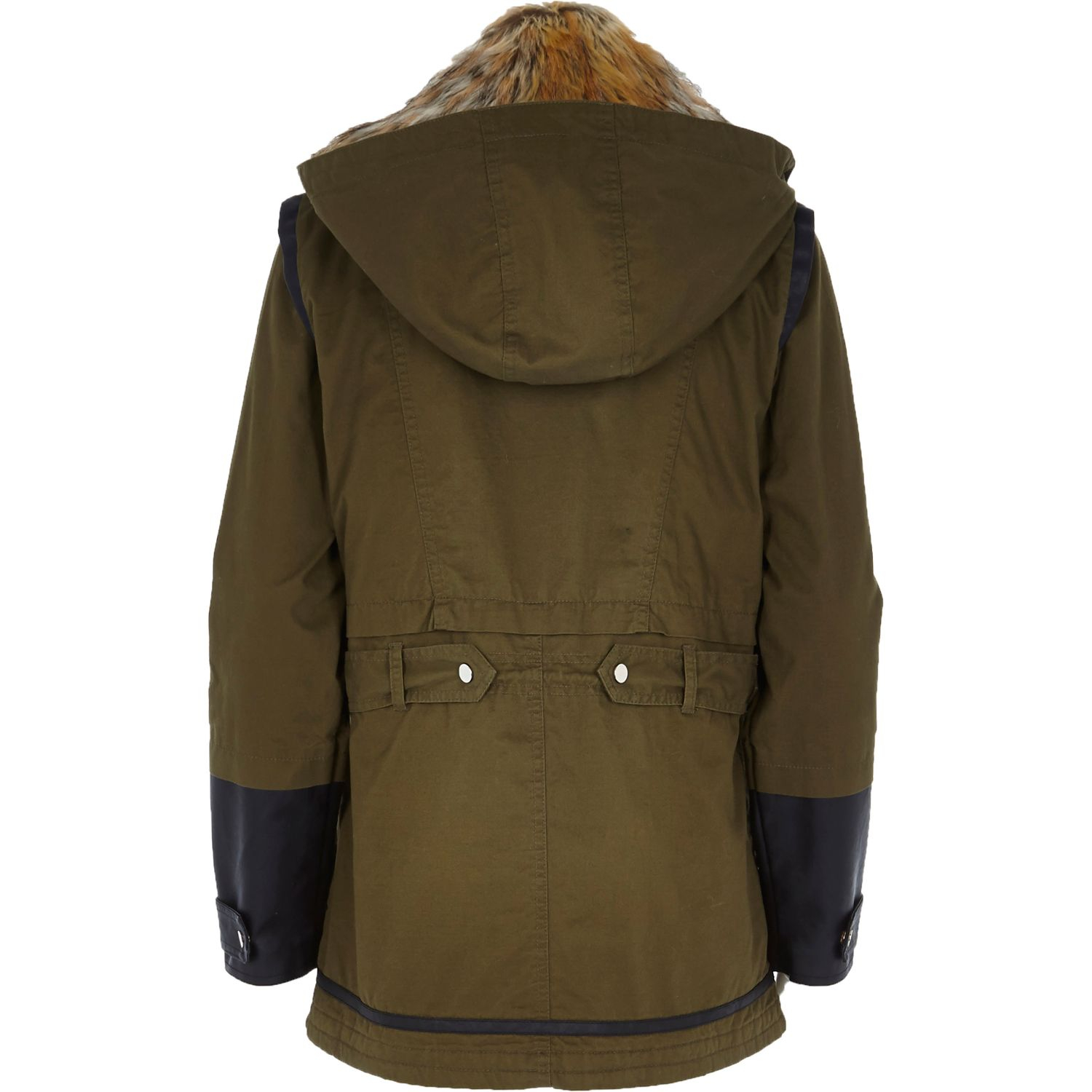 River island Khaki Leatherlook Sleeve Parka Jacket in Khaki Lyst