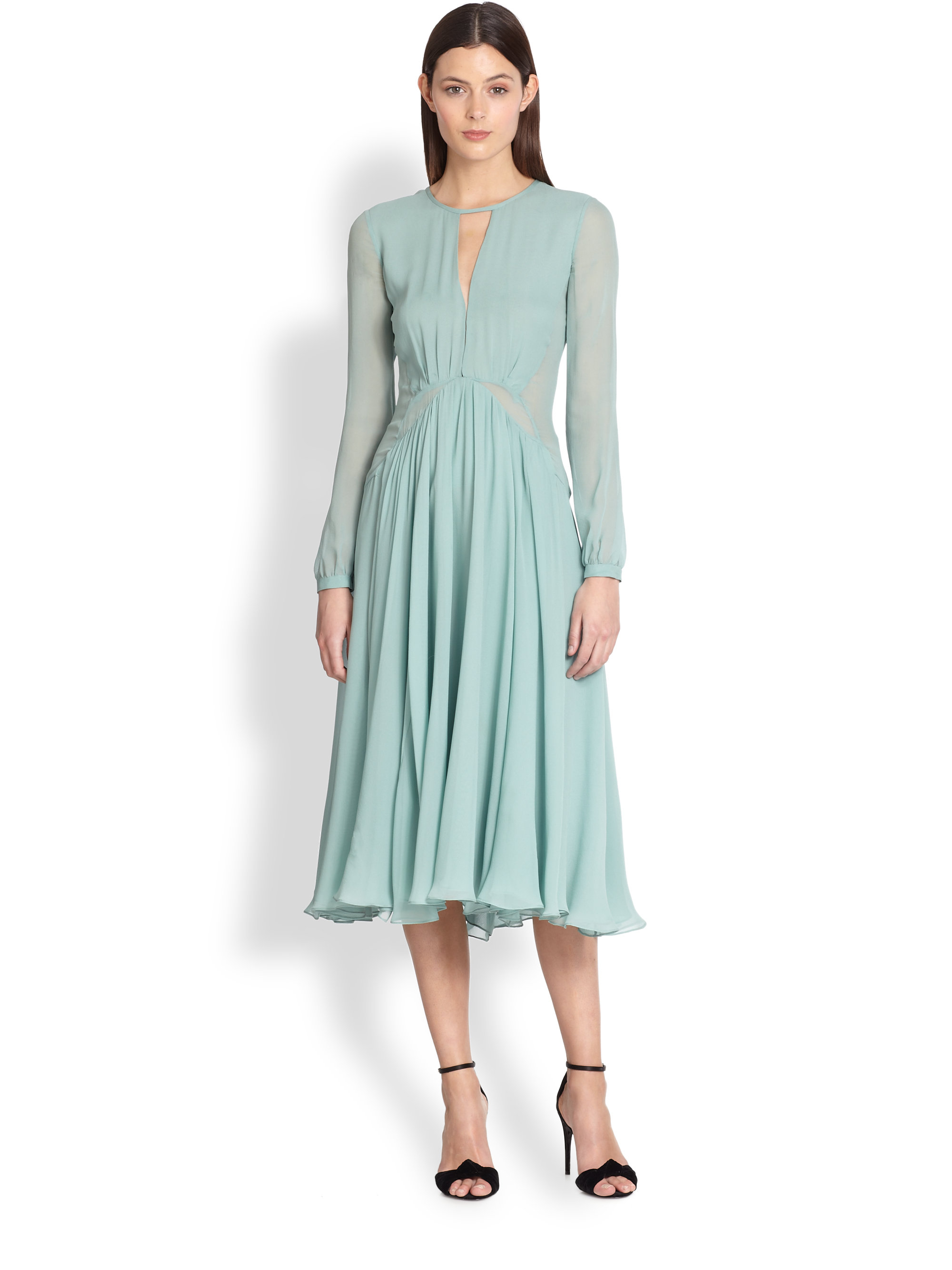Lyst Burberry Prorsum Paneled Silk Dress in Blue