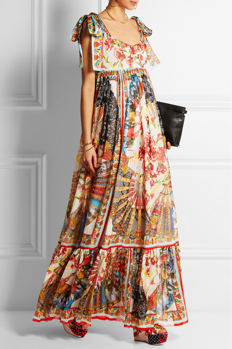 Lyst Dolce Gabbana Printed Silk Chiffon Maxi Dress In Red Gallery