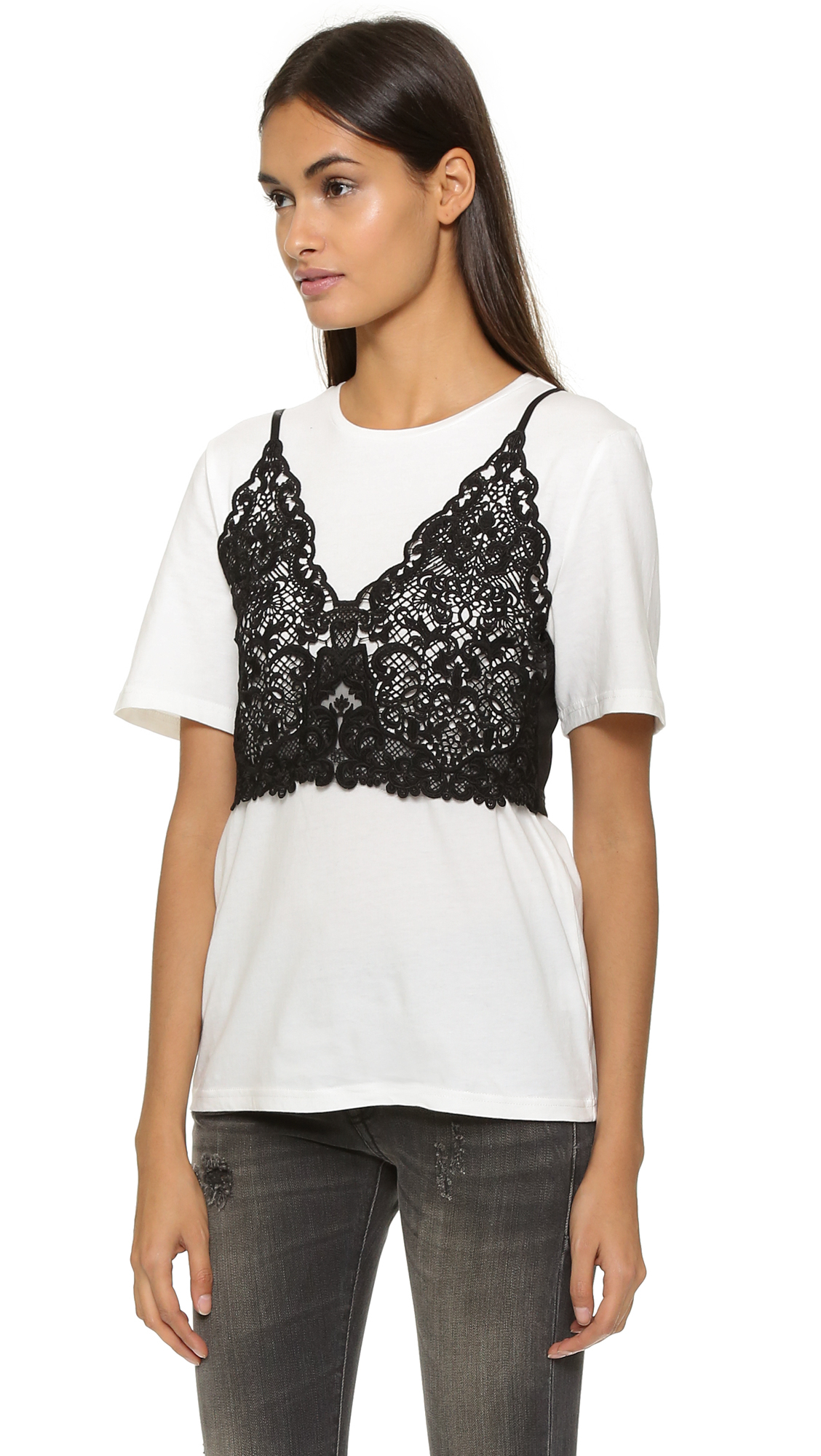 Lyst - Endless Rose Lace Bralette Tee in White