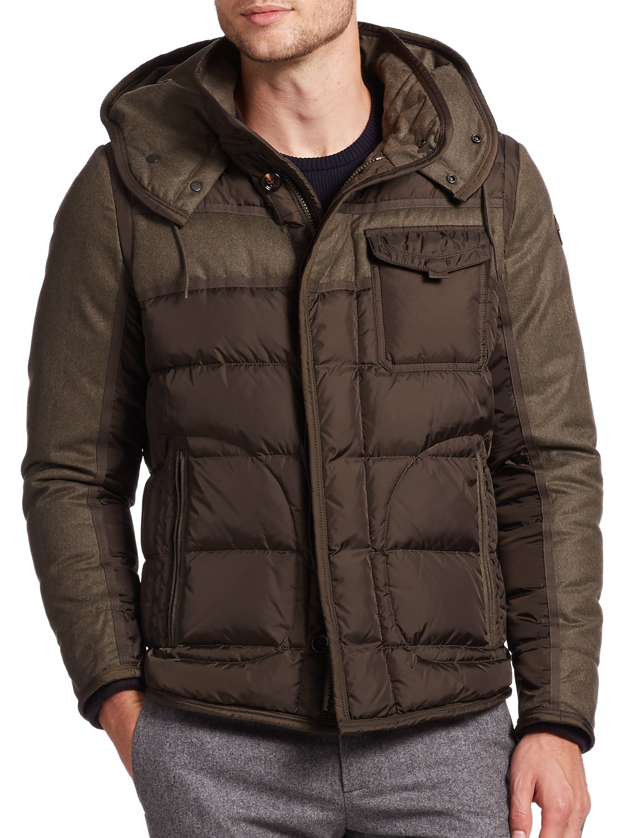 Moncler Ryan Mixed-media Puffer Jacket in Brown for Men (brown-olive ...