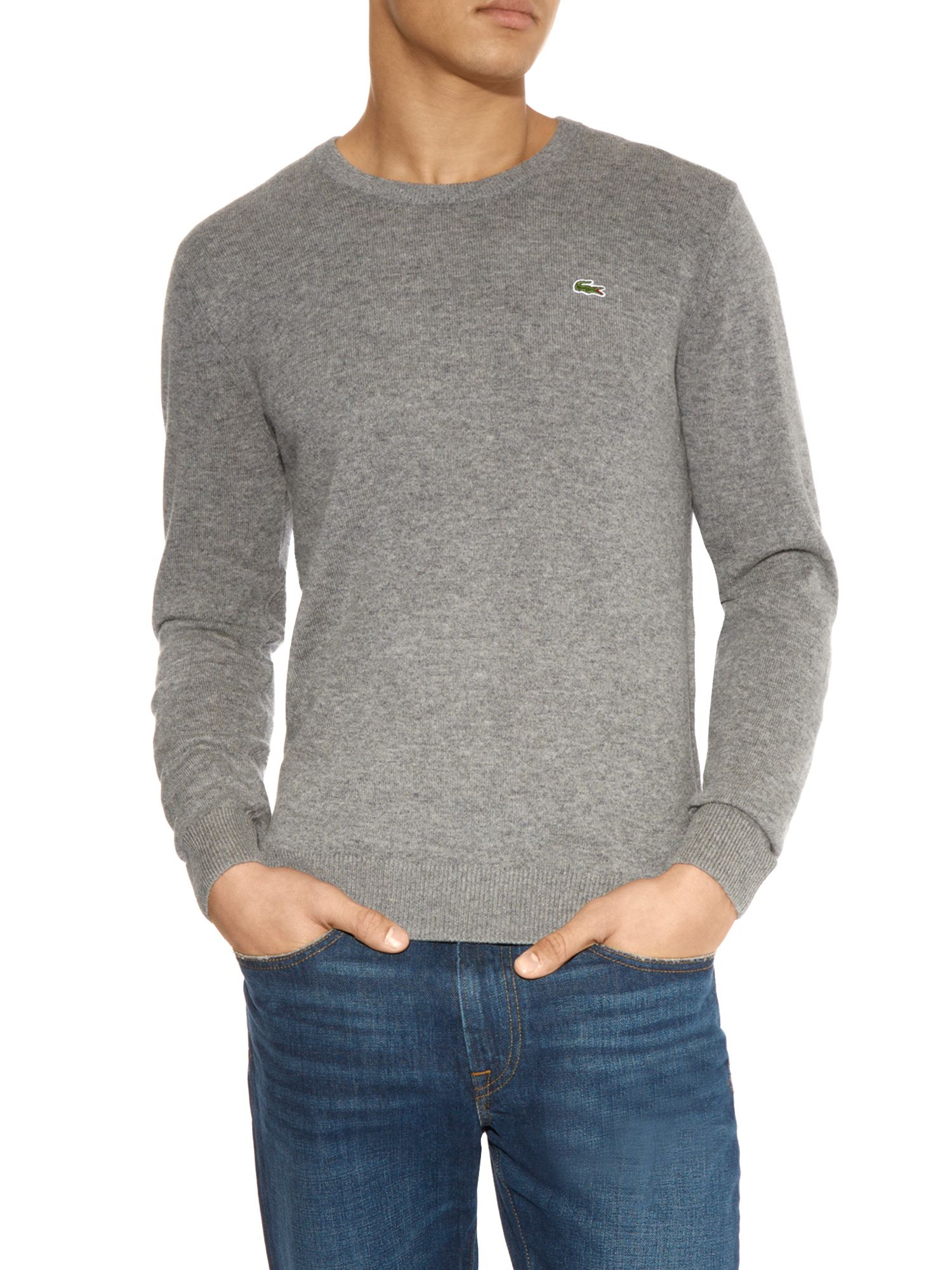Lacoste Crew Neck Wool Sweater in Gray for Men | Lyst