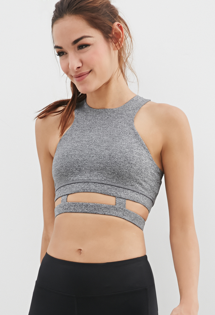 Forever 21 High Impact - Heathered Cutout Sports Bra in Gray (Charcoal ...