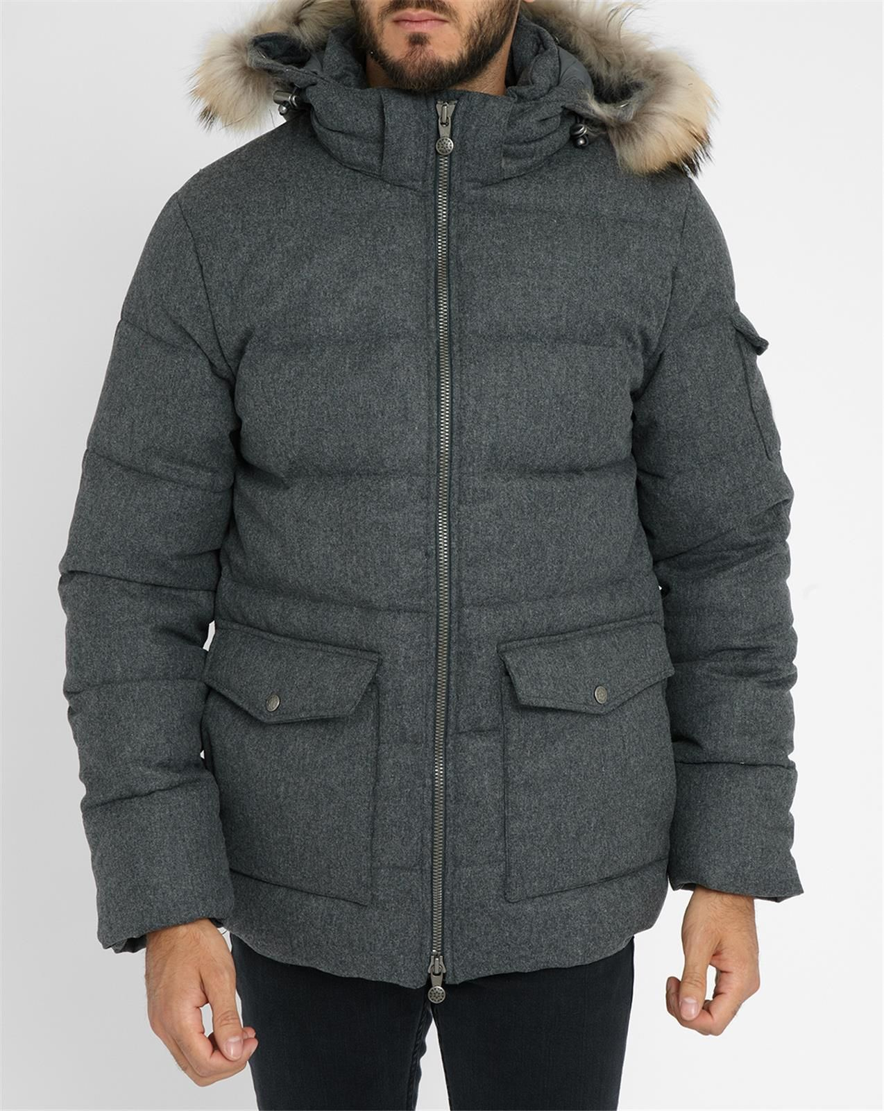 Pyrenex Charcoal Removable Authentic Fur Flannel Down Jacket in Gray ...
