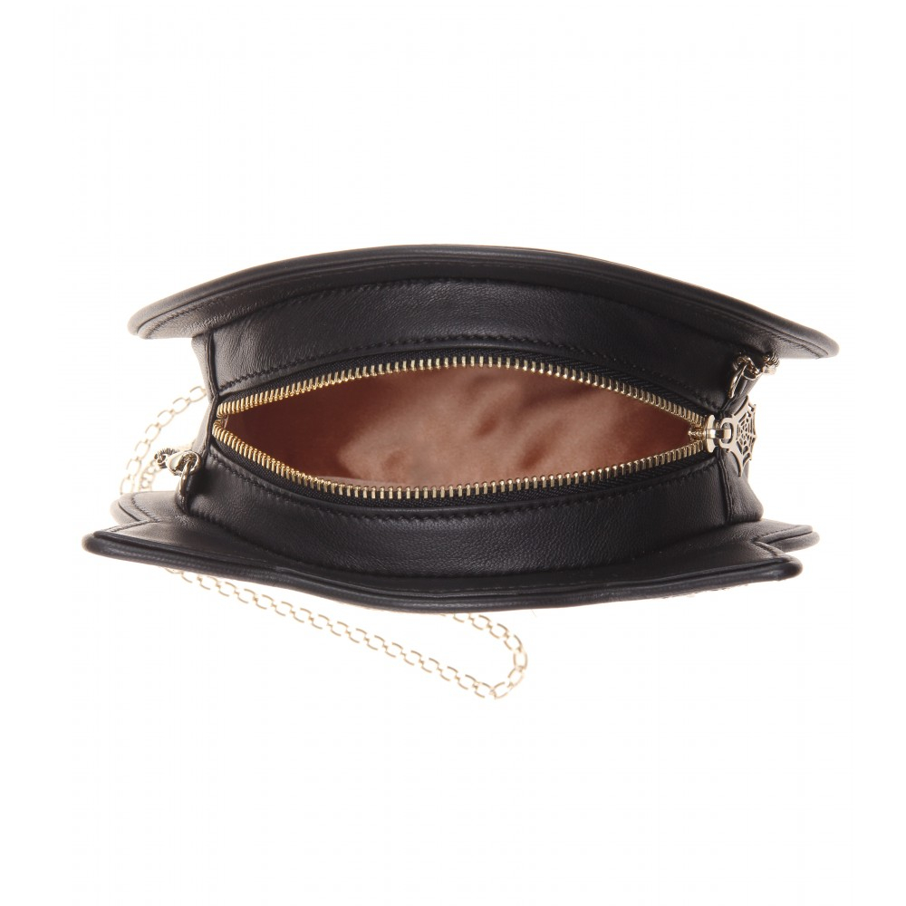 Lyst Charlotte olympia Pussycat Raffia And Leather Clutch in Black